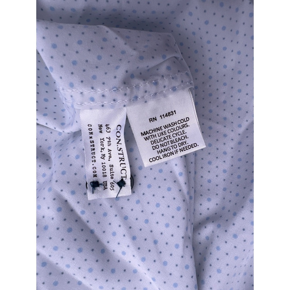 CONSTRUCT Slim Fit White Short Sleeve Button Up Shirt XL Blue Dot Lightweight - Picture 6 of 7